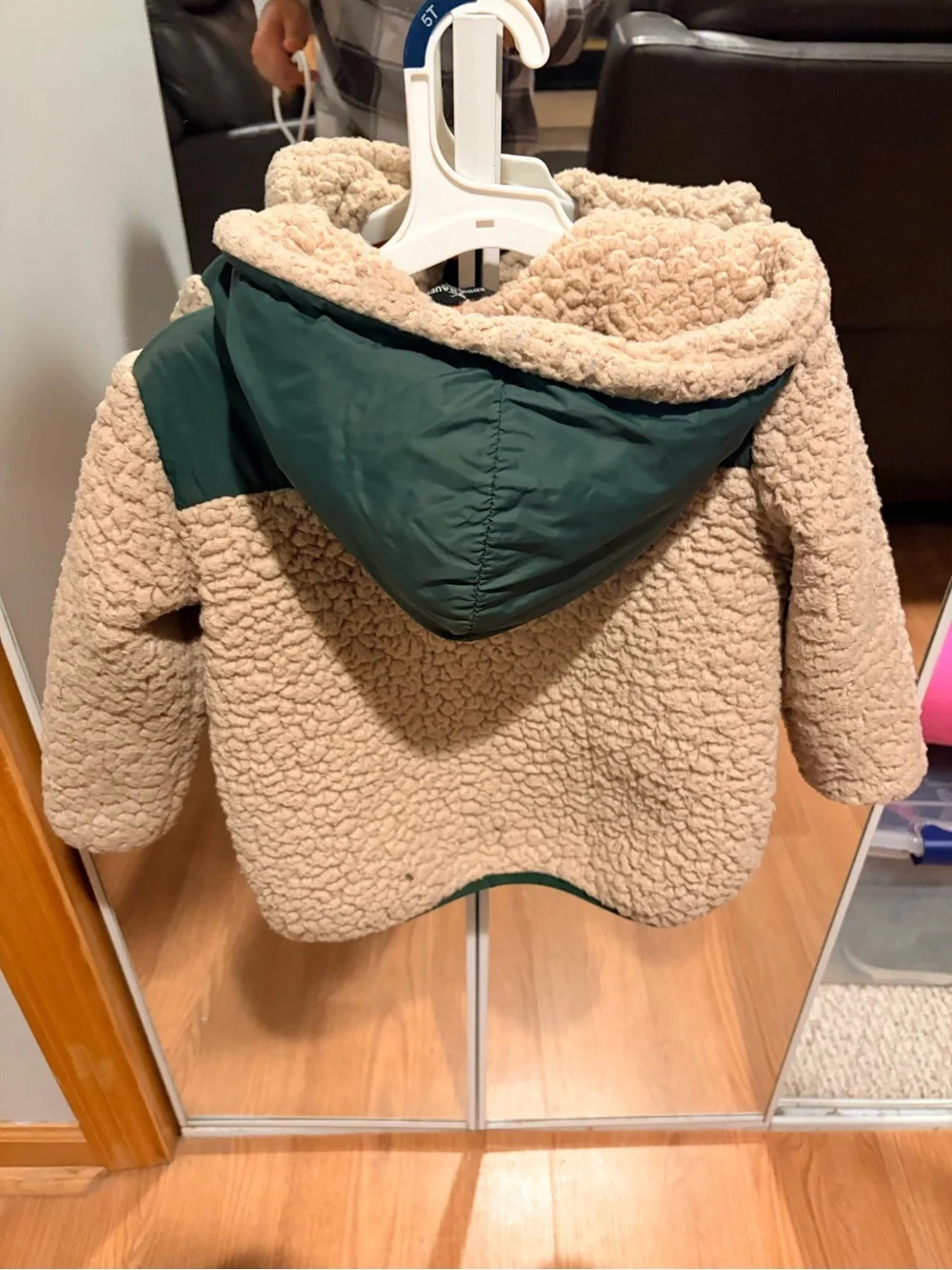 Eddie Bauer Beige Sherpa Jacket with Forest Green Quilted Panels 3T